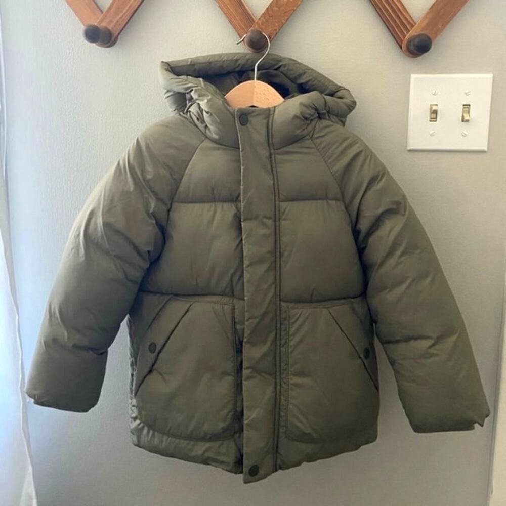 ZARA Kids Olive Green Puffer Parka Coat Jacket Hood Size 4-5Y
